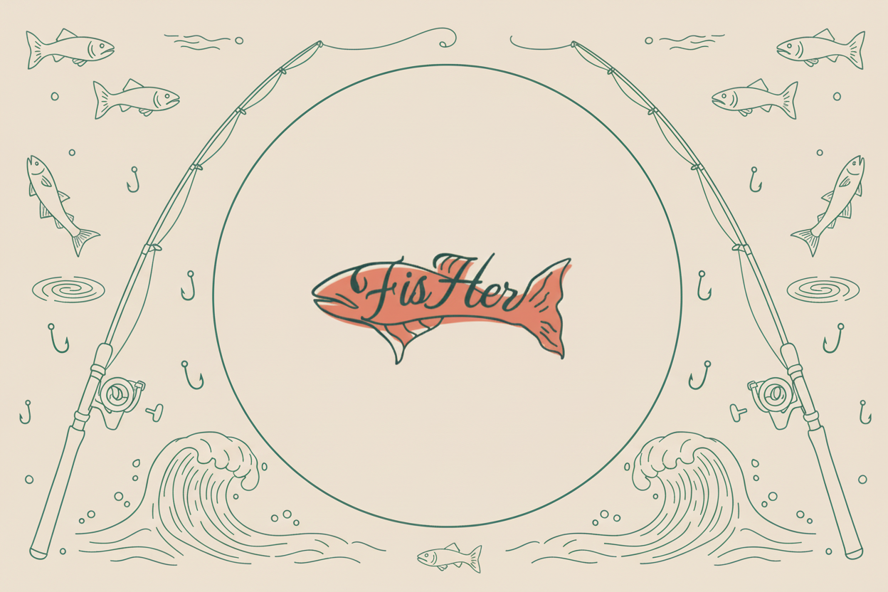 Fish-shaped logo with 'FisHer' text on a beige background